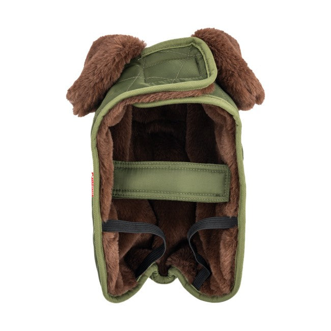 Detalle del interior acolchado con forro polar de la chaqueta Highland de Puppia para máximo calor en invierno.