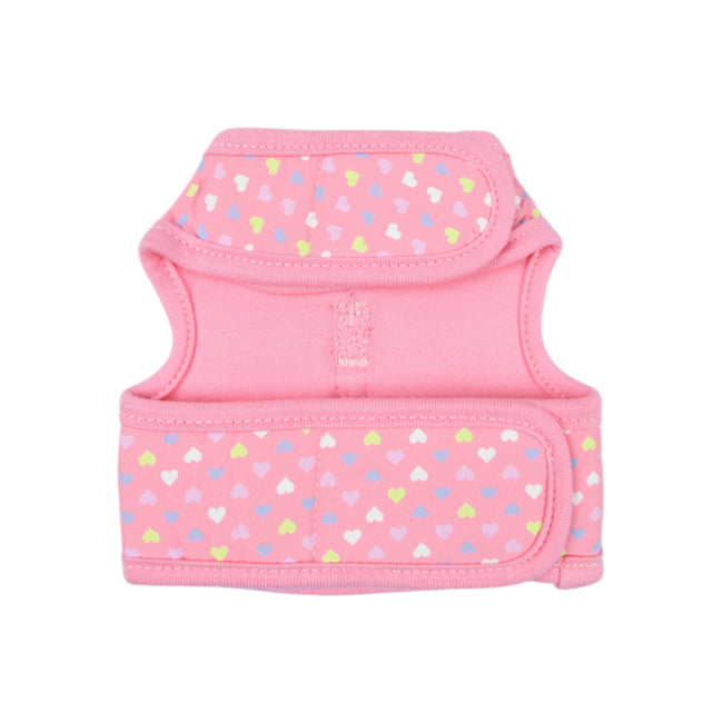 Sistema de velcro en el cuello y el pecho del Arnés Mabel de Pinkaholic, asegurando un ajuste cómodo y seguro para perros pequeños.