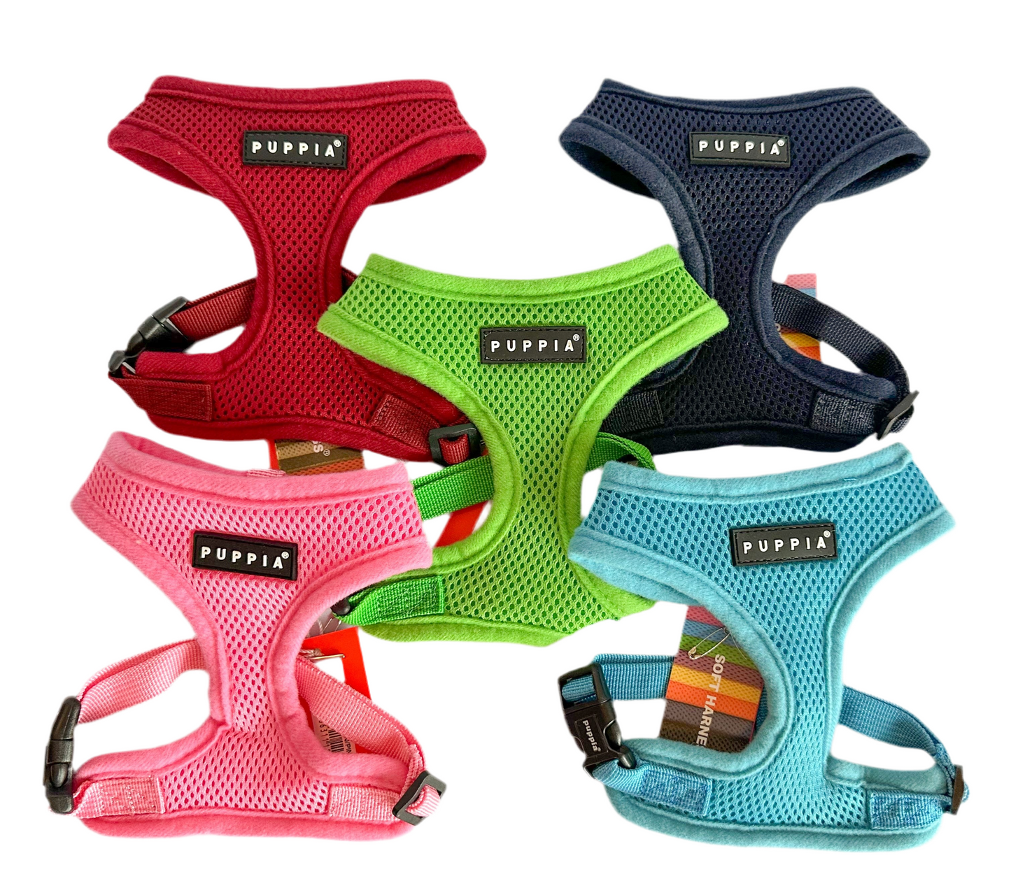 Arnés Soft Puppia para cachorros y perros pequeños, fabricado con malla transpirable para mayor comodidad y frescura durante los paseos.