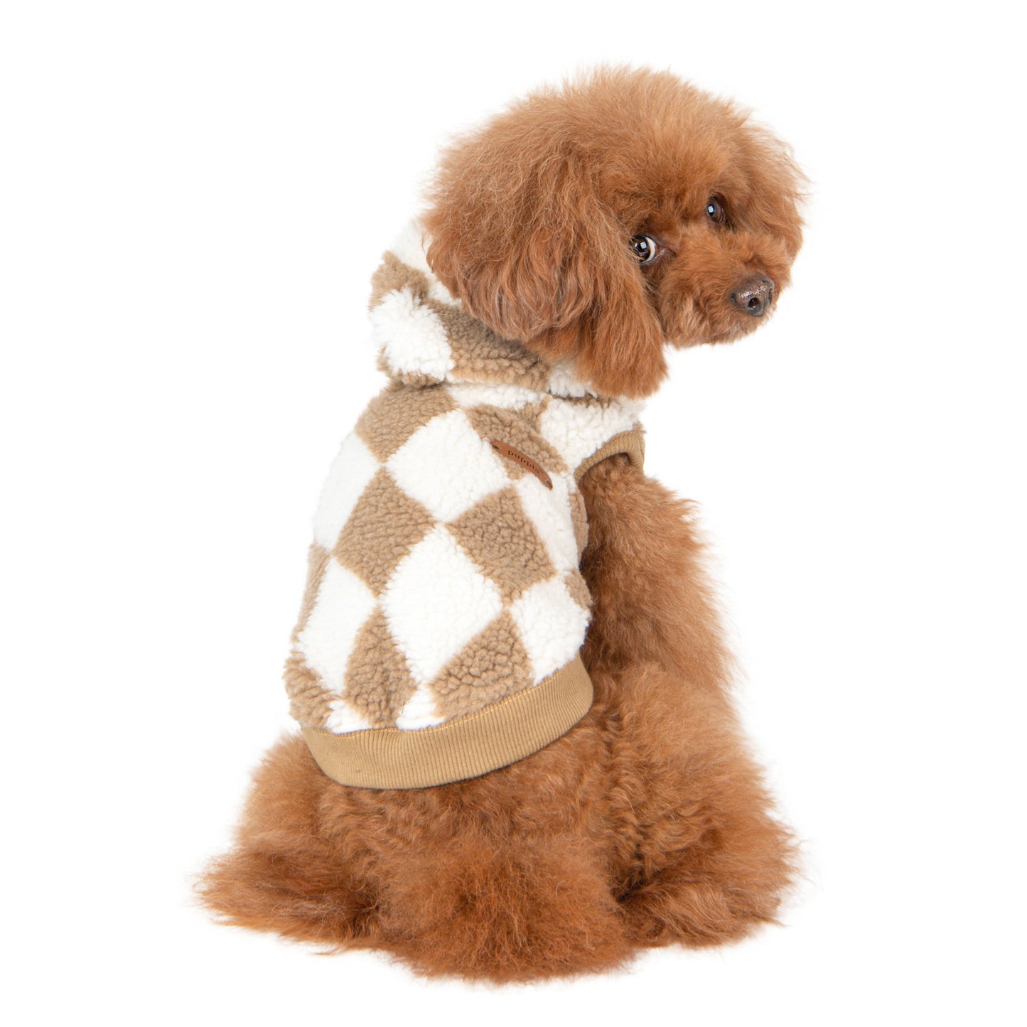 Jersey Luca Puppia para perros con capucha y arnés integrado, ideal para paseos al aire libre, ofreciendo comodidad y protección contra el frío.