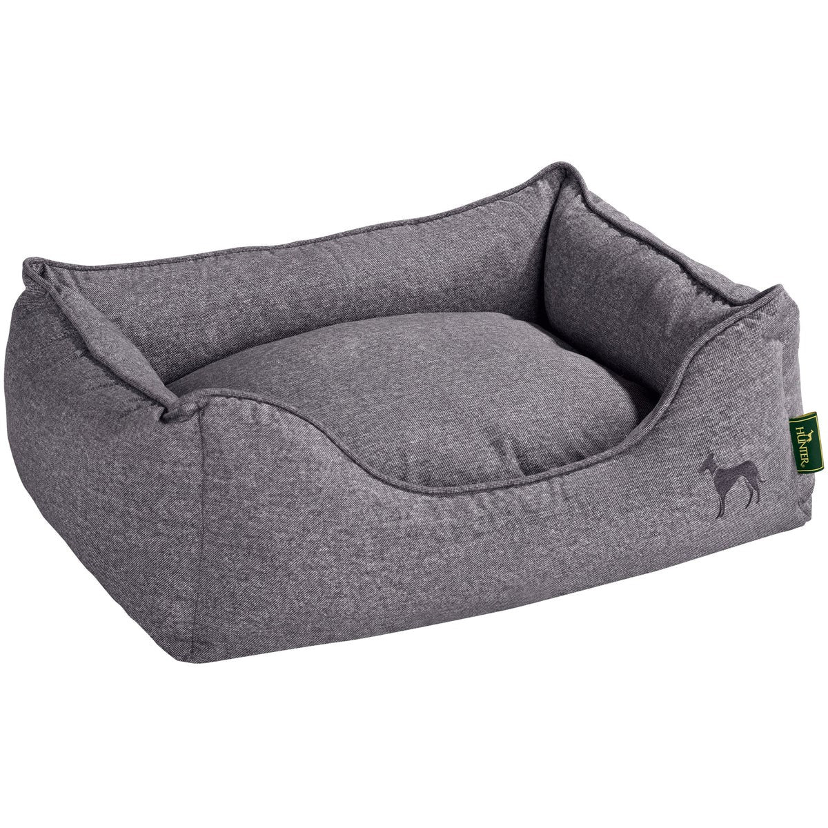 Cama Boston Gris de Hunter, con acolchado suave y borde elevado, diseñada para brindar comodidad y soporte a tu perro.