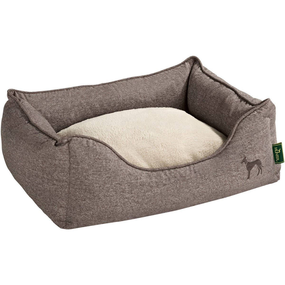 Cama Boston Marron de Hunter, con acolchado suave y borde elevado, diseñada para brindar comodidad y soporte a tu perro.