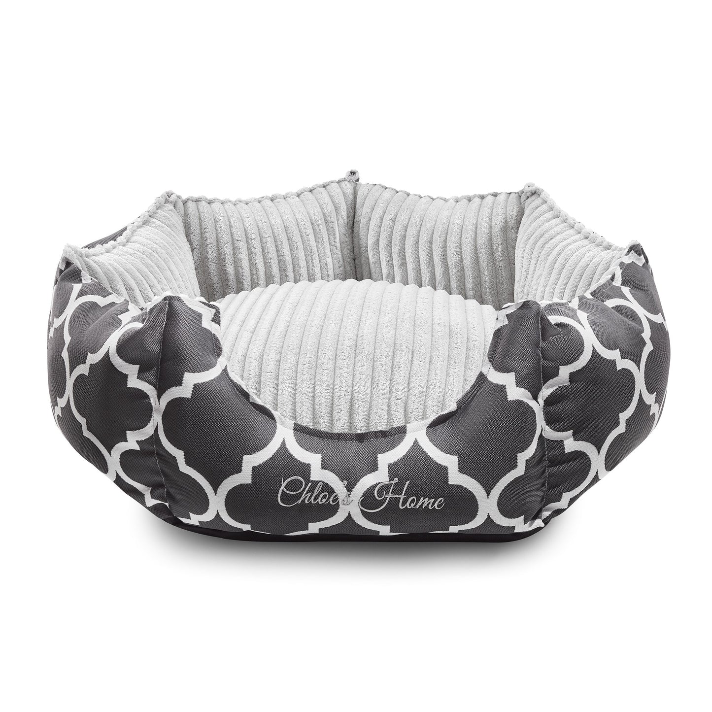 Cama Rome Chloe's con diseño heptagonal, bordes elevados y acolchado suave para perros pequeños y medianos. Ideal para descansar con comodidad y estilo.