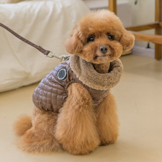 Chaqueta Día de Puppia, con cuello de pelo sintético y diseño elegante, ideal para perros que destacan con estilo.