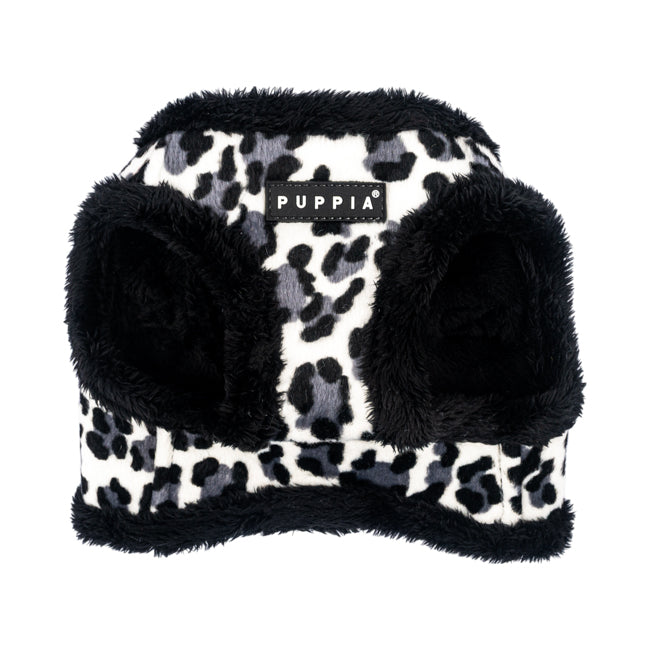 Detalle del estampado animal print salvaje y elegante del arnés chaleco Wild de Puppia.
