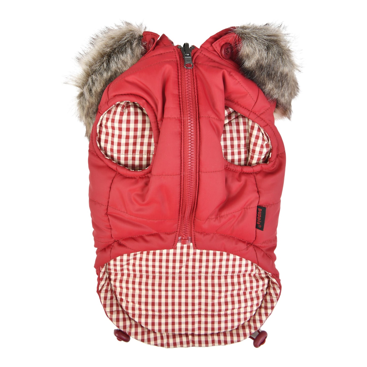 Vista del interior de la Chaqueta Hollis de Puppia, mostrando su lado acolchado y térmico, ideal para mantener a los perros abrigados.