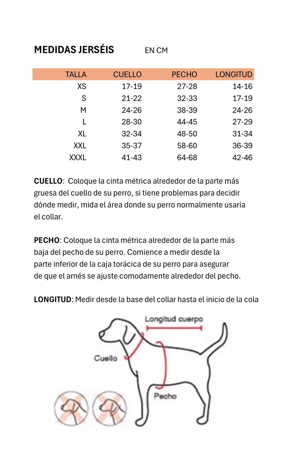 Tallas disponibles y como medirlo