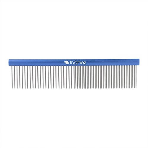 Peine metálico profesional Ibañez con diseño ligero y doble uso, ideal para el cuidado del pelo largo y semilargo de mascotas