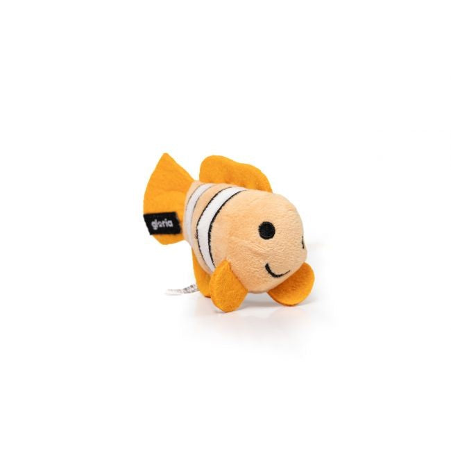 Juguete de peluche en forma de pez, colorido y resistente, diseñado para juegos interactivos con mascotas.