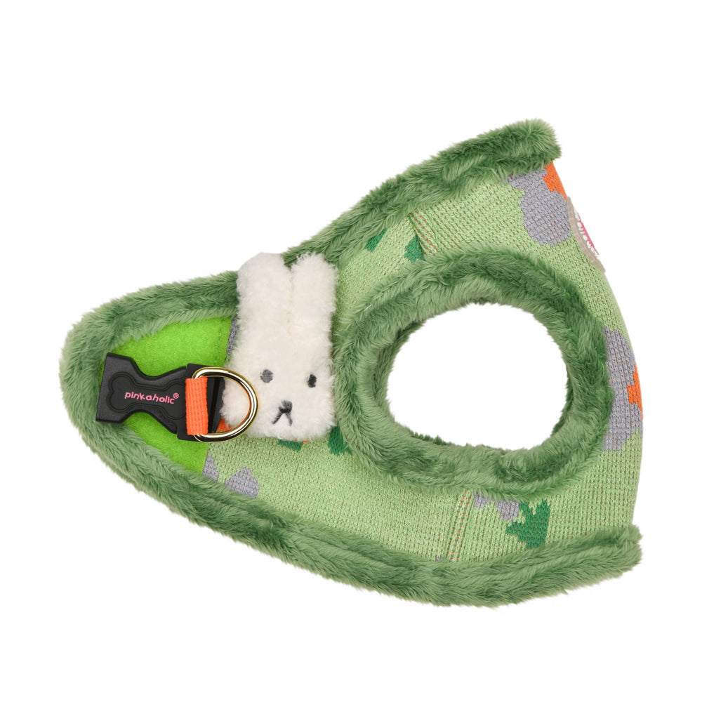 Vista lateral del arnés chaleco Puppia, destacando su diseño ergonómico y cómodo para mascotas durante el otoño e invierno.